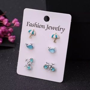 Teal blue fashion earrings whale umbrella bicycle